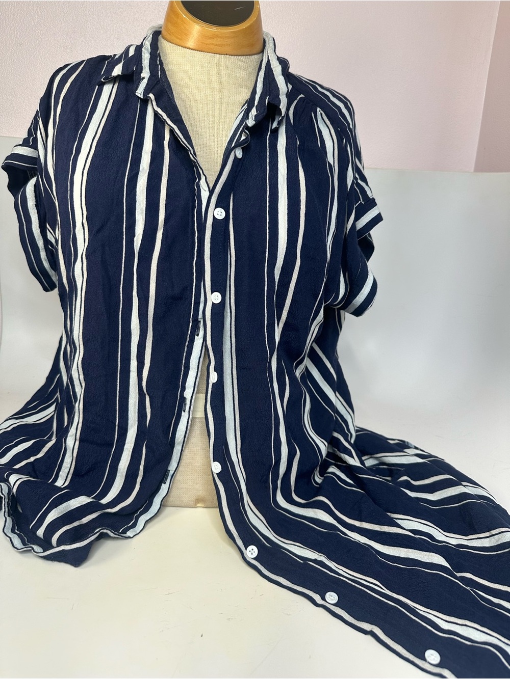 Thread & Supply Navy and White Vertical Stripe Women's Button-Up Blouse